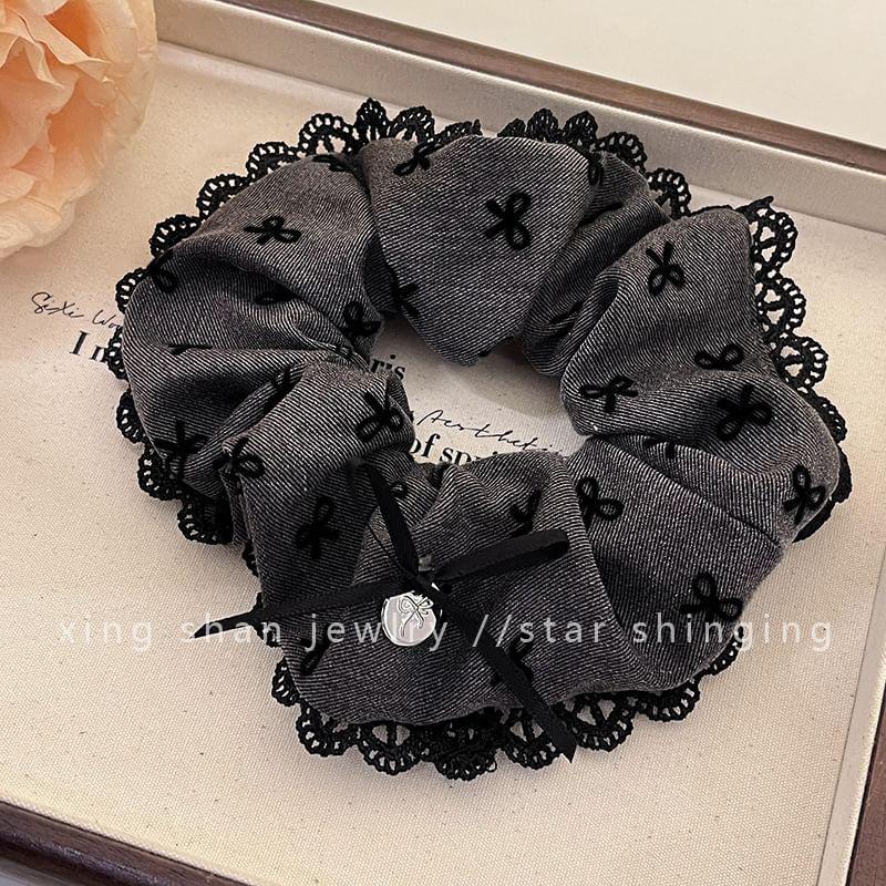 Lace Trim Bowknot Hair Scrunchie Product Image