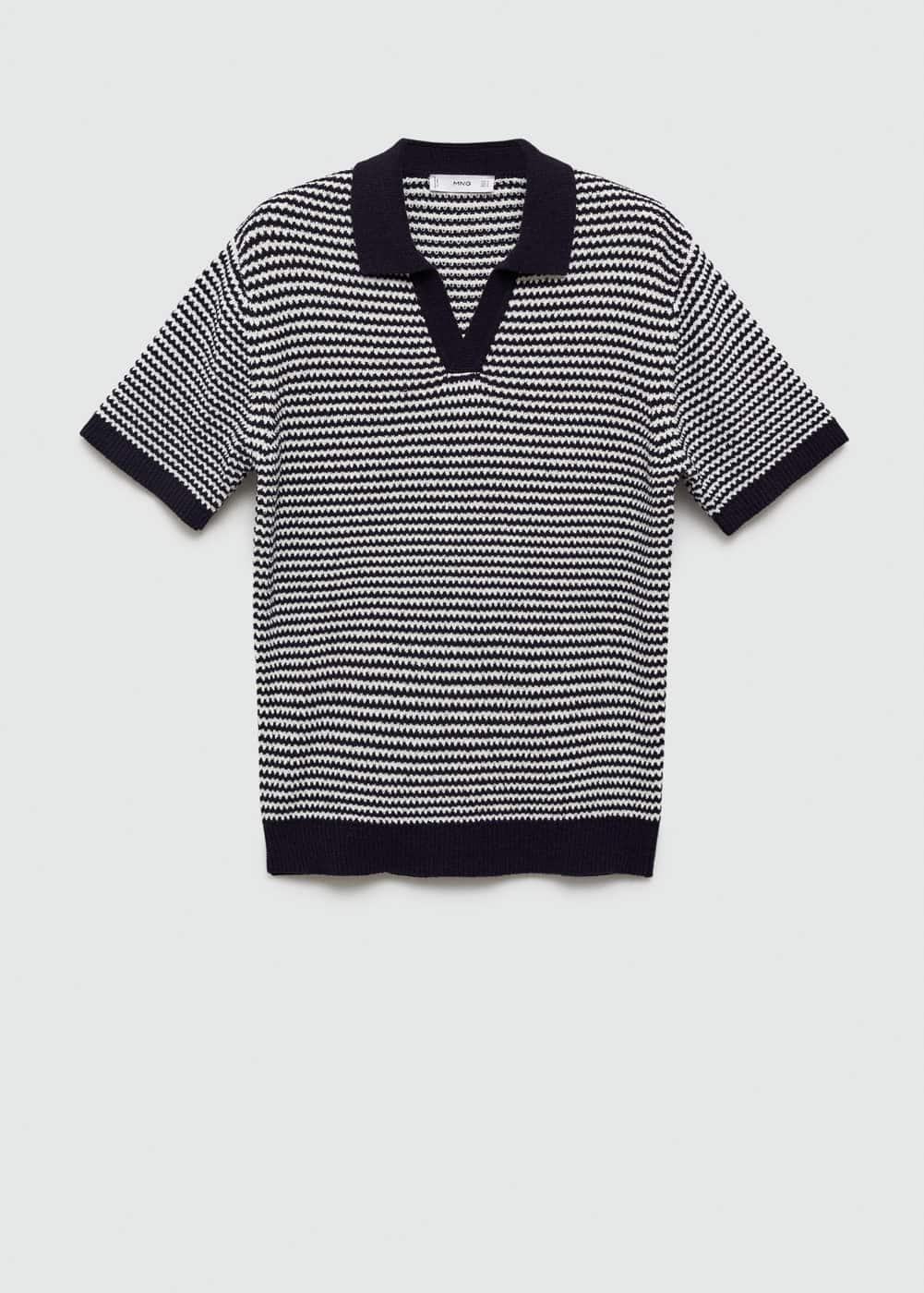 Mango Mens Contrast Collar Striped Knit Polo Shirt Product Image