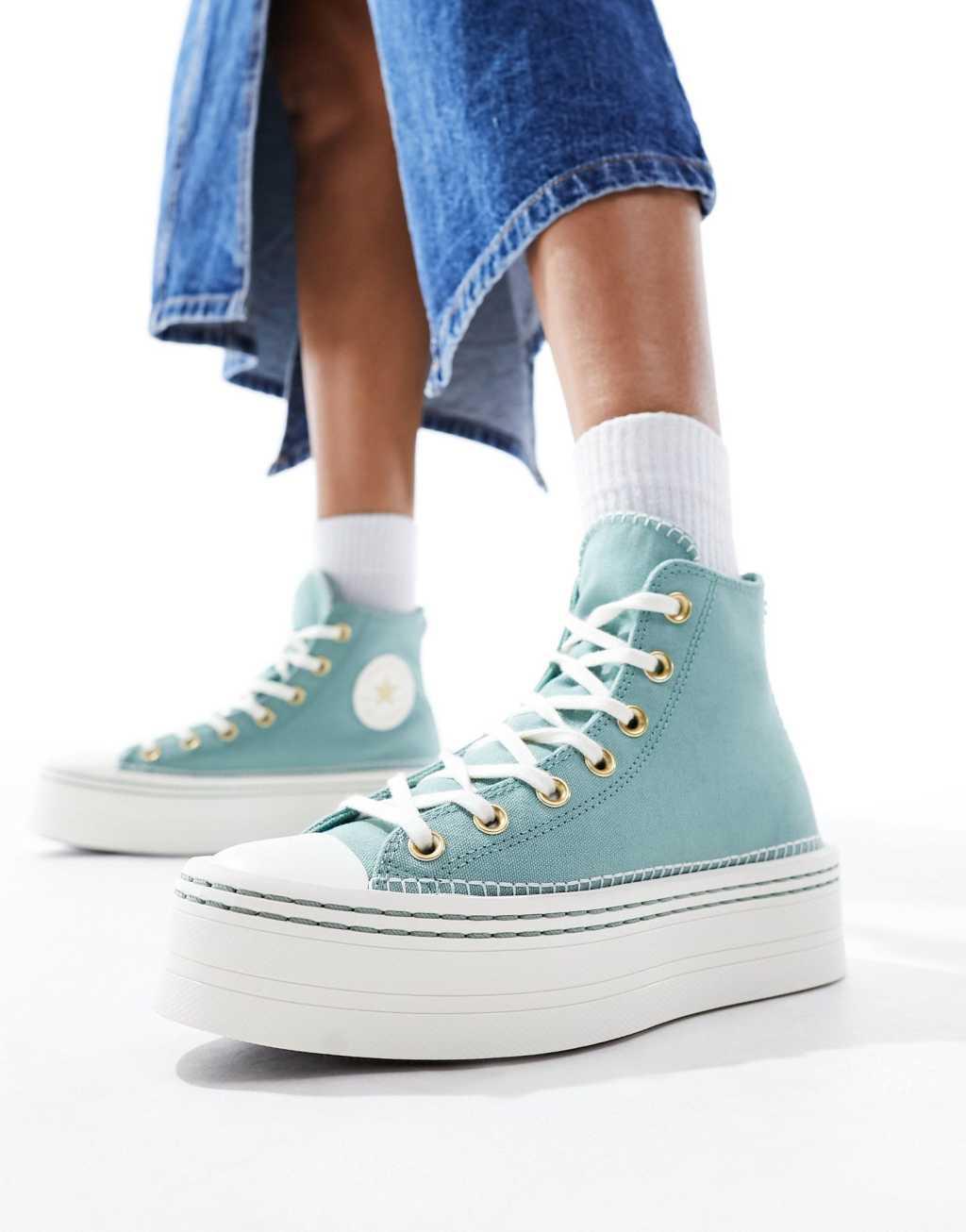 Converse Chuck Taylor All Star Modern Lift sneakers with crafted stitching in sage green Product Image