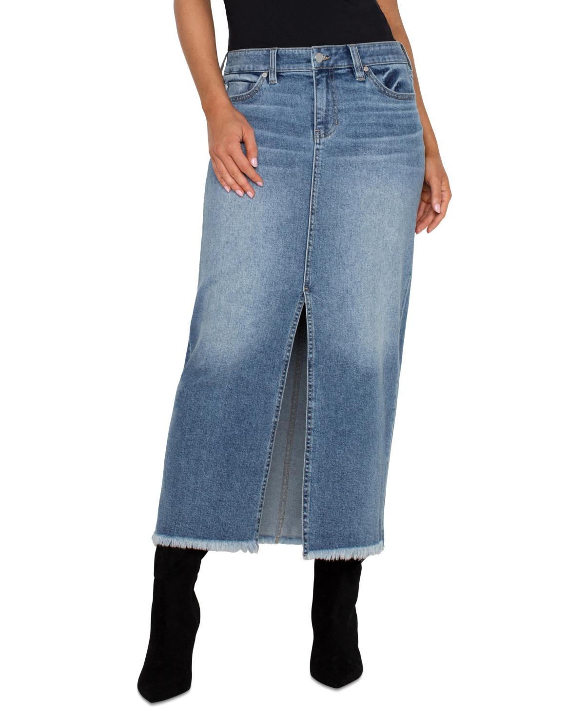 Liverpool Los Angeles Womens Denim Frayed-Hem Maxi Skirt Product Image