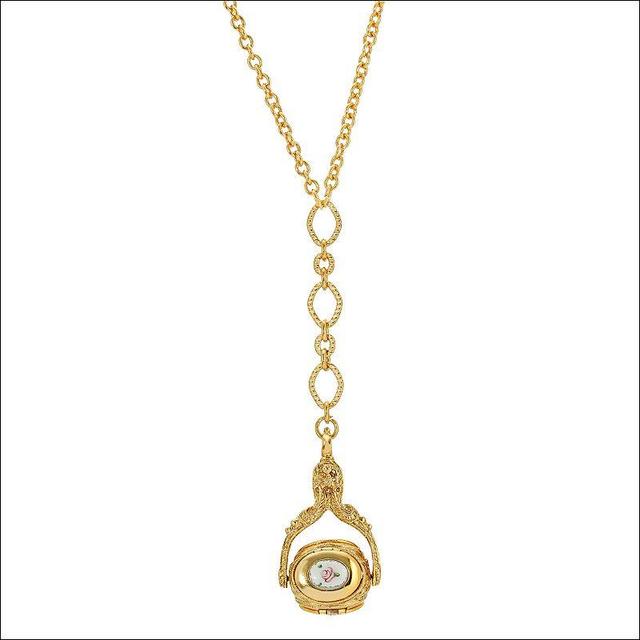 1928 Gold Tone Three-Sided Floral Spinner Locket Drop Necklace, Womens Product Image