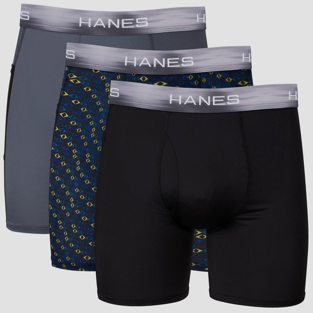 Hanes Premium Mens Xtemp Boxer Briefs with pocket 3pk Blue/Black Product Image