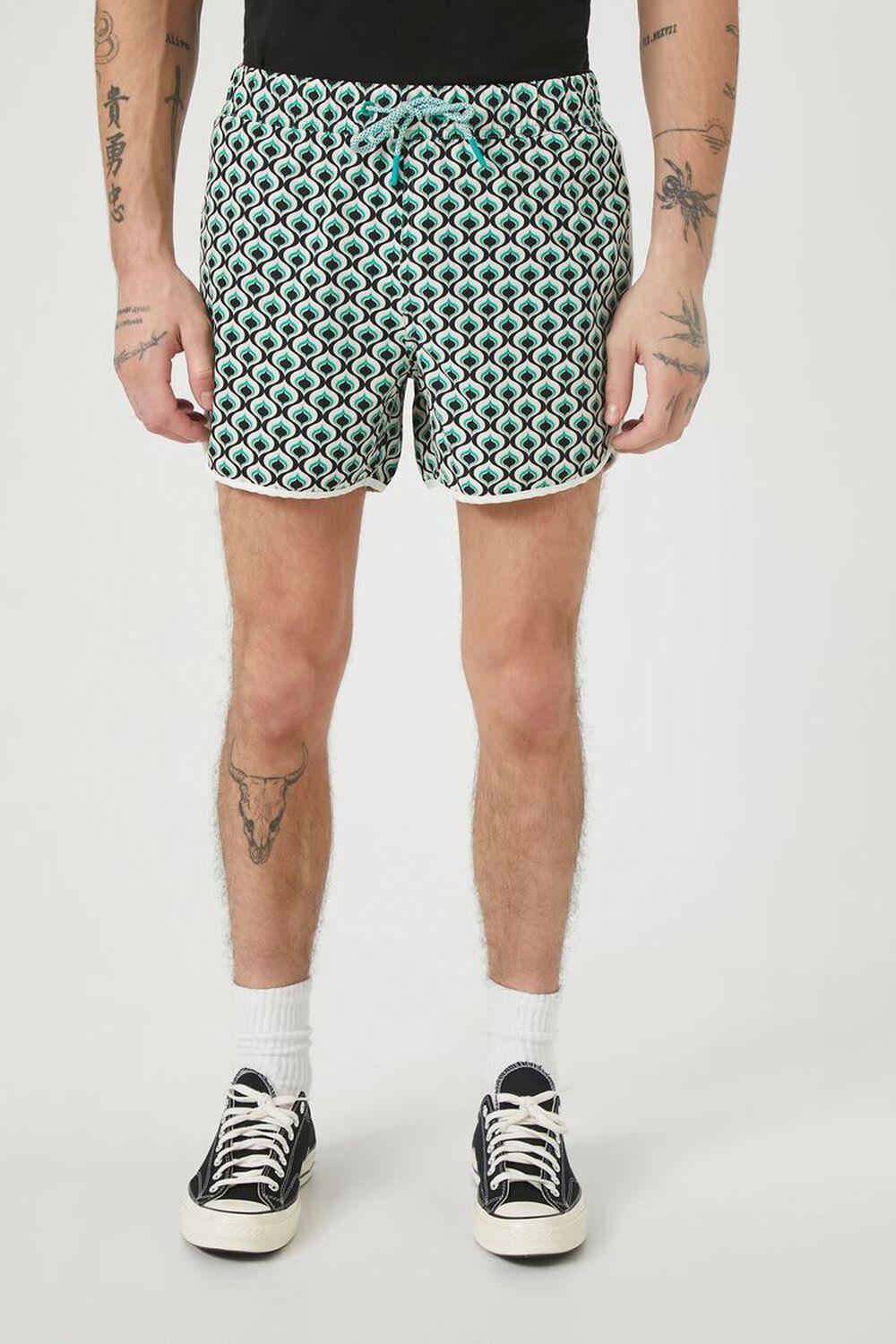 Geo Print Drawstring Swim Trunks | Forever 21 Product Image