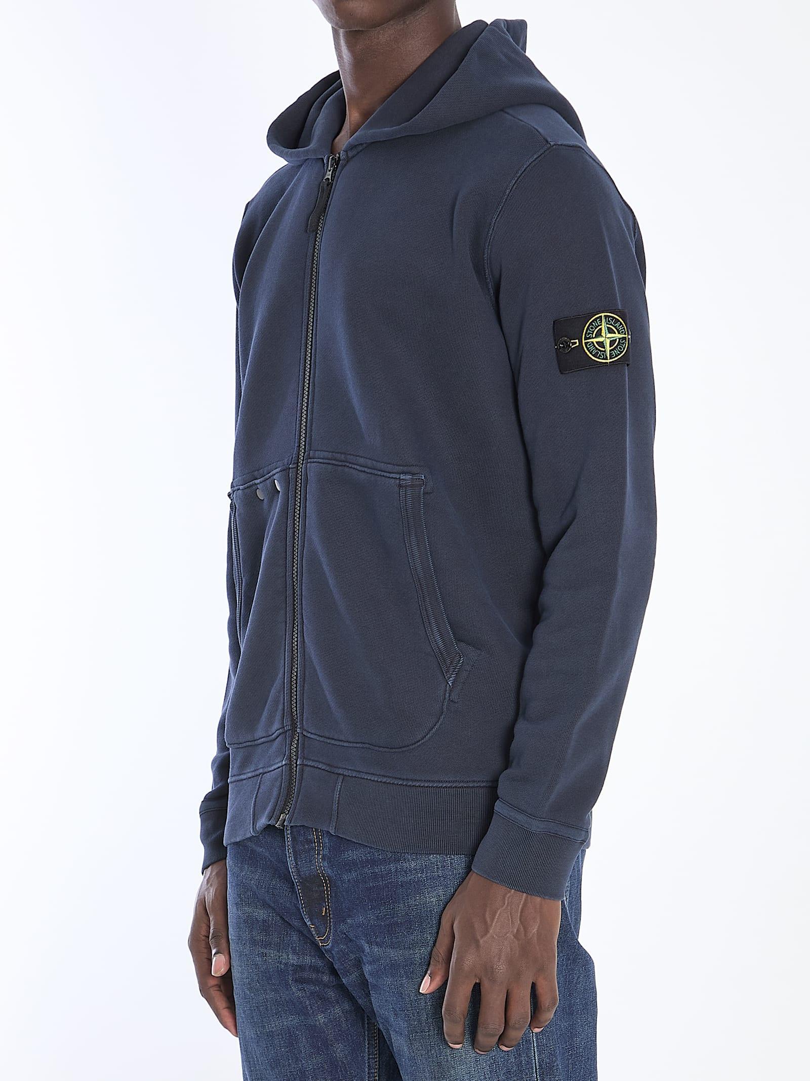 STONE ISLAND Zip-up Hoodie In Blue Product Image