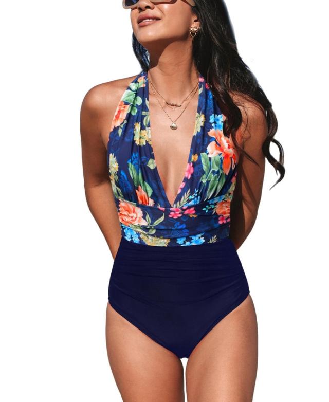 Cupshe Womens Retro Boho Plunging Halterneck Tummy Control One-Piece Product Image