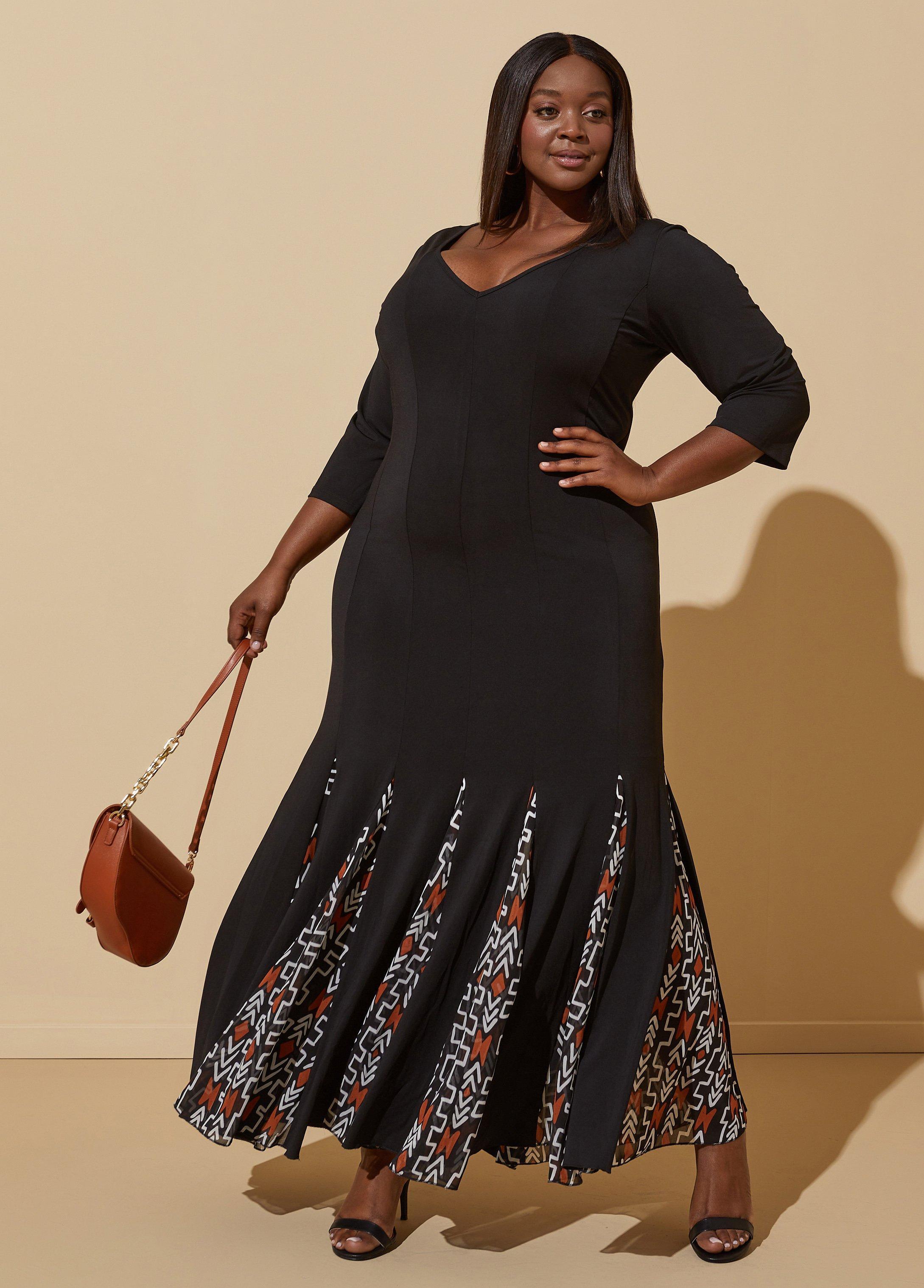 Plus Size Printed Paneled Maxi Dress Ashley Stewart Product Image