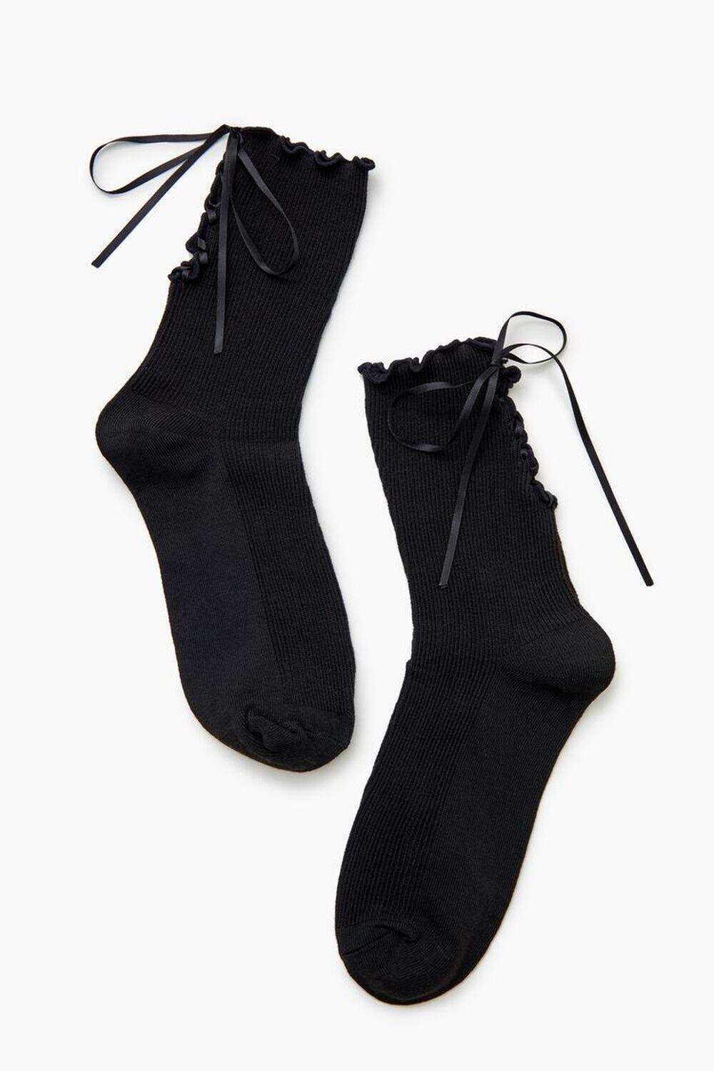 Lace-Up Ribbed Crew Socks | Forever 21 Product Image