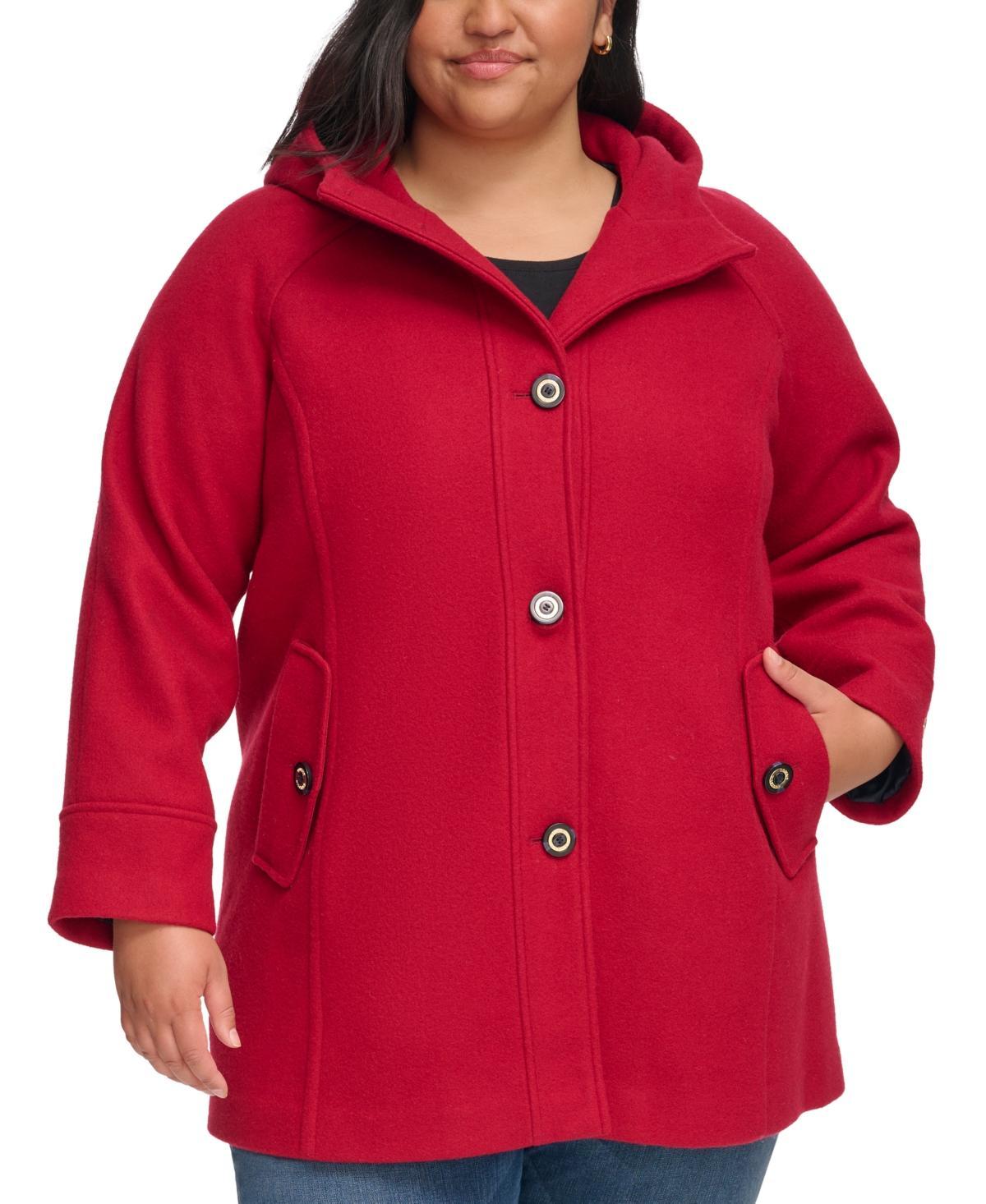 Tommy Hilfiger Womens Plus Size Hooded Button-Front Coat, Created for Macys Product Image