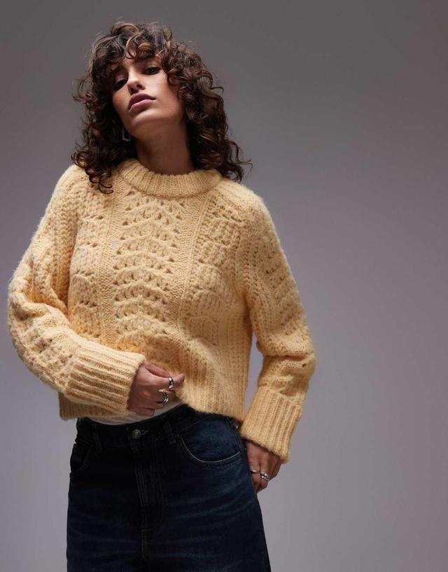 Topshop knitted stitchy crew relaxed sweater in buttermilk Product Image