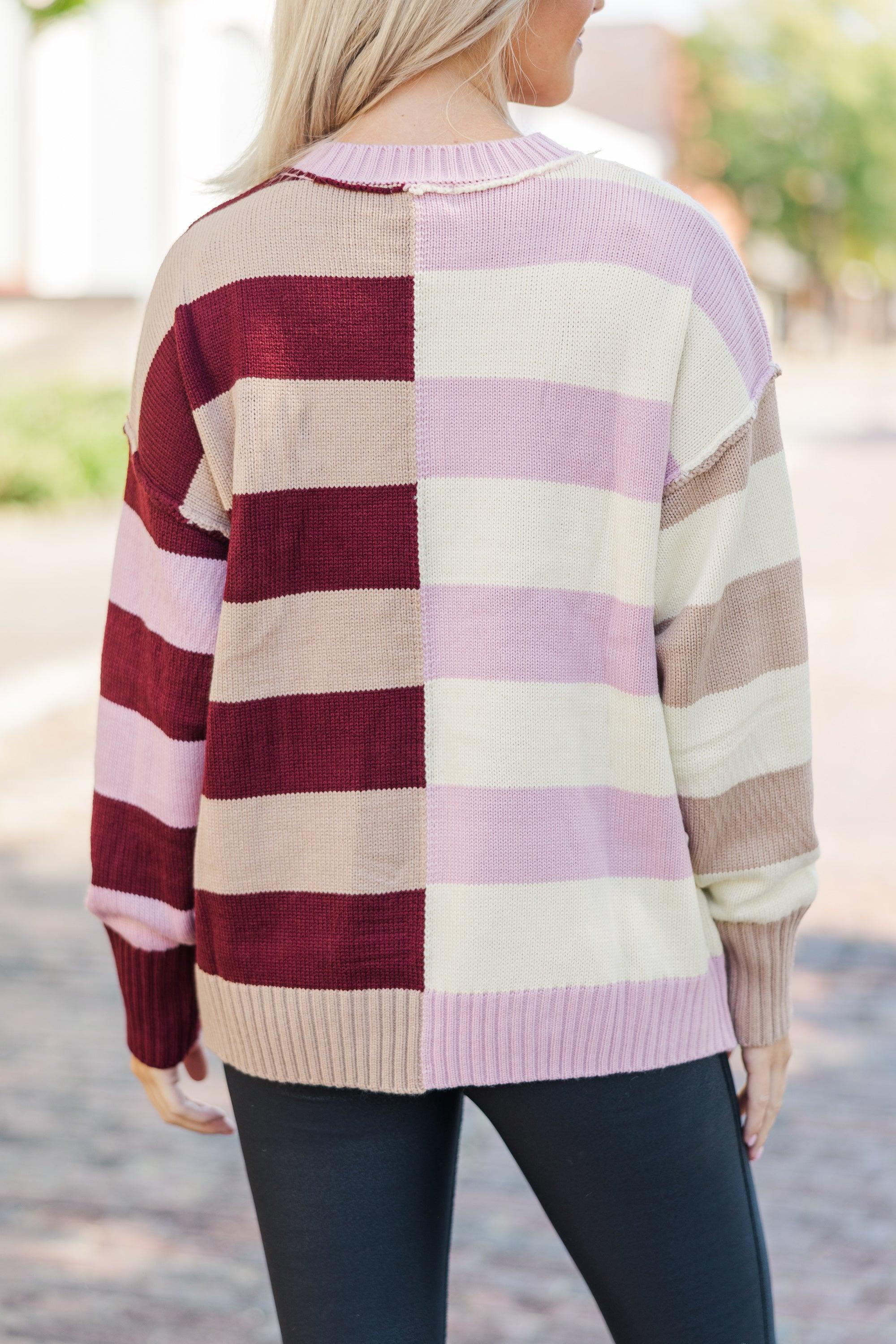 All About You Burgundy Red Striped Sweater Female Product Image