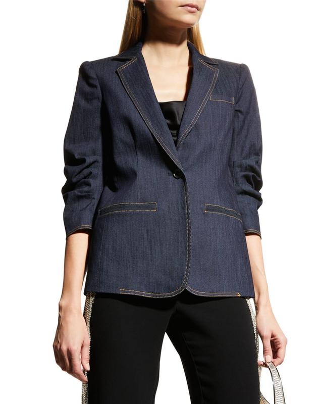 Cinq  Sept Khloe Ruched Sleeve Denim Blazer Product Image