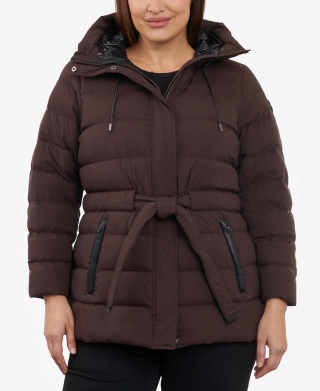 Michael Michael Kors Womens Plus Size Belted Packable Puffer Coat Product Image