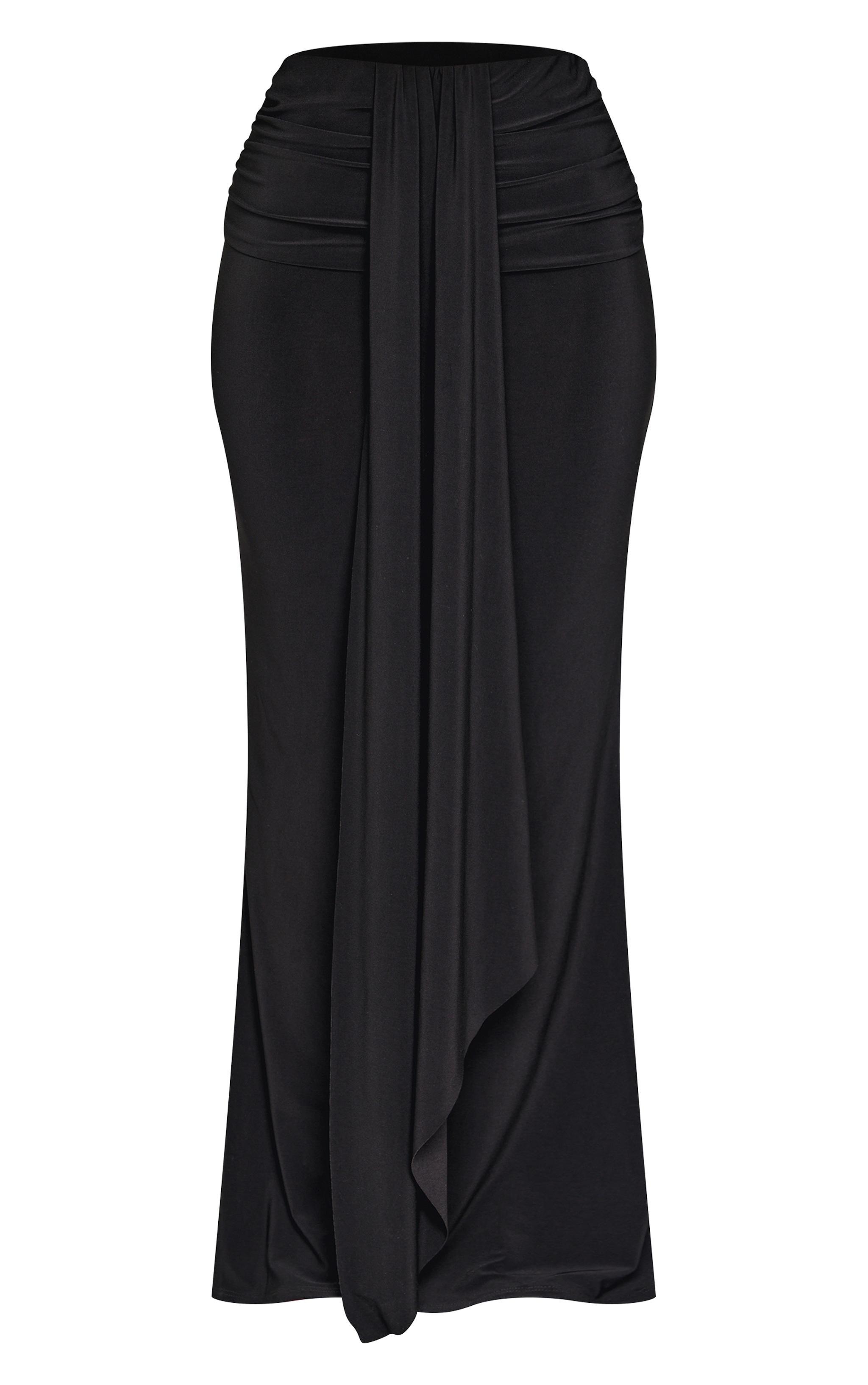 Petite Black Drape Detail Maxi Skirt Product Image