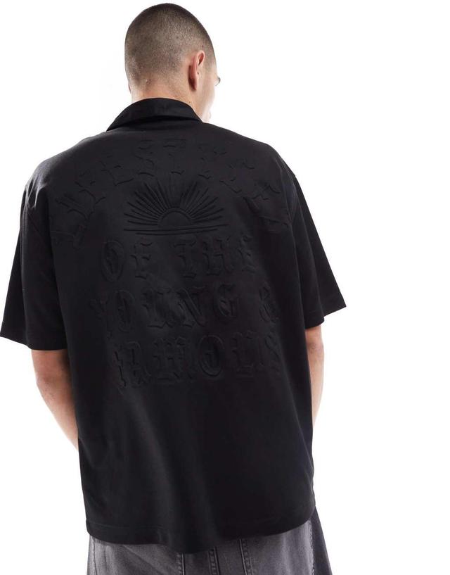 Bershka short sleeve raised design shirt in black Product Image