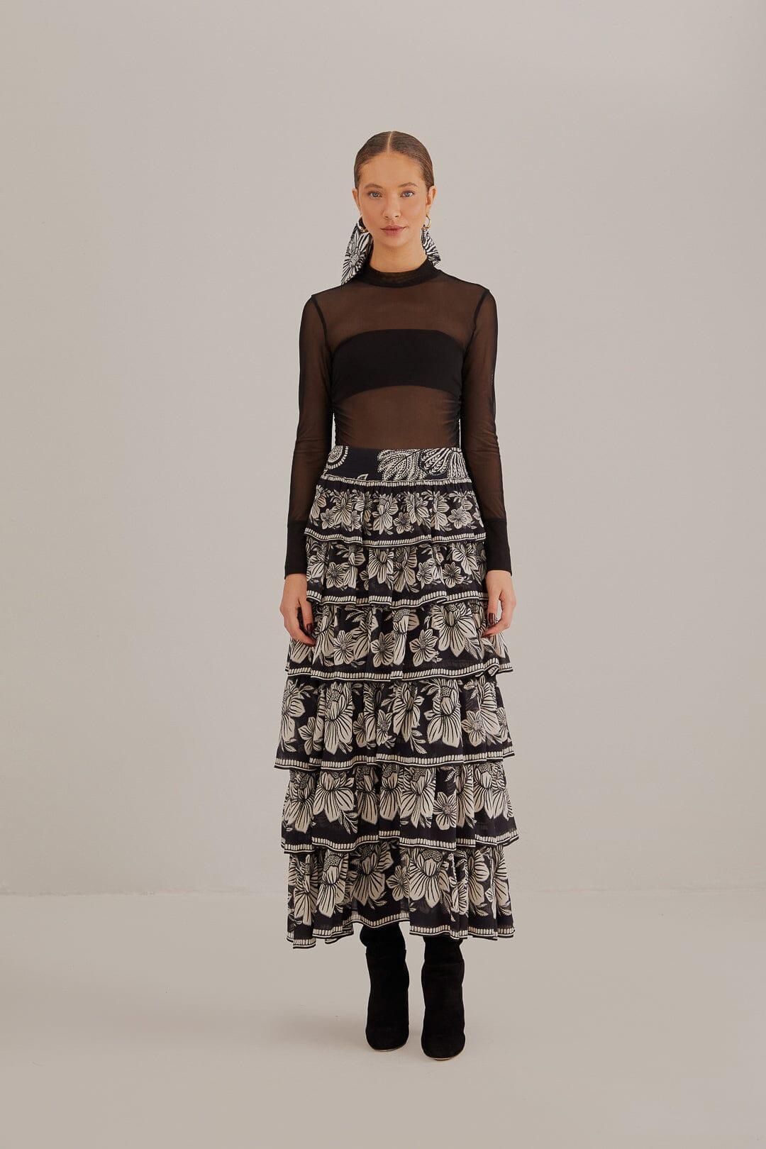 Black Paisley Bloom Tiered Skirt product image