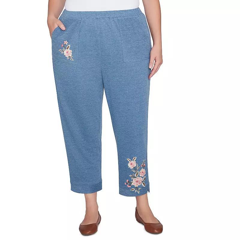 Plus Size Alfred Dunner Casual Floral Embroidered Ankle Pants, Womens Blue Product Image