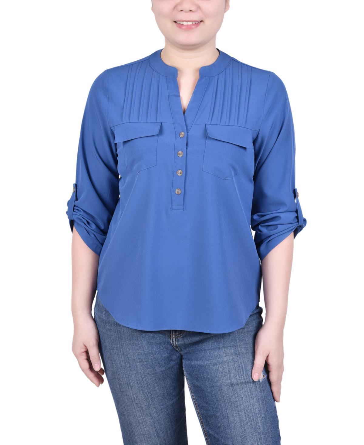 Ny Collection Womens Long Tab-Sleeve Blouse with Pockets Product Image