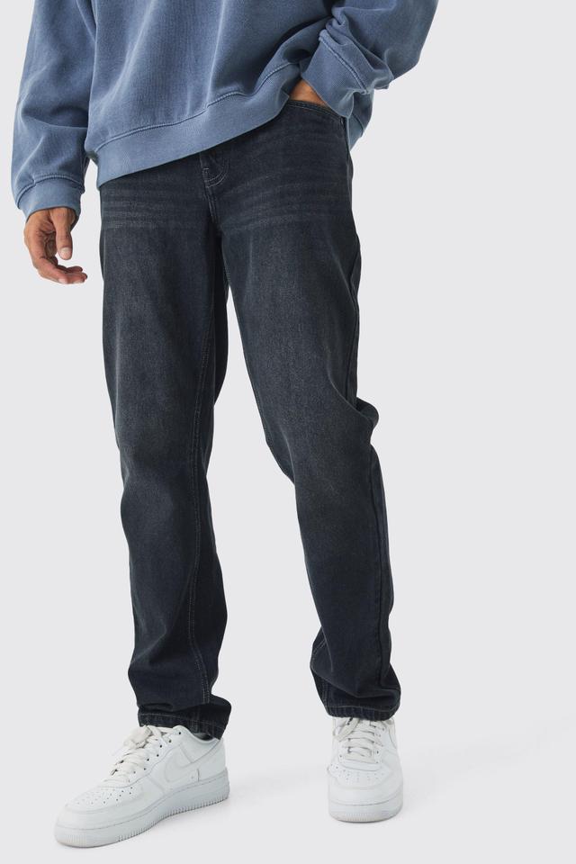 Straight Rigid Jean In Dark Grey | boohooMAN USA Product Image