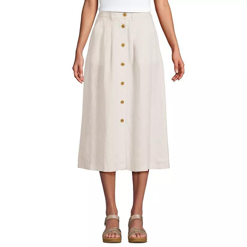 Womens Lands End Linen Button Front Midi A-Line Skirt Product Image