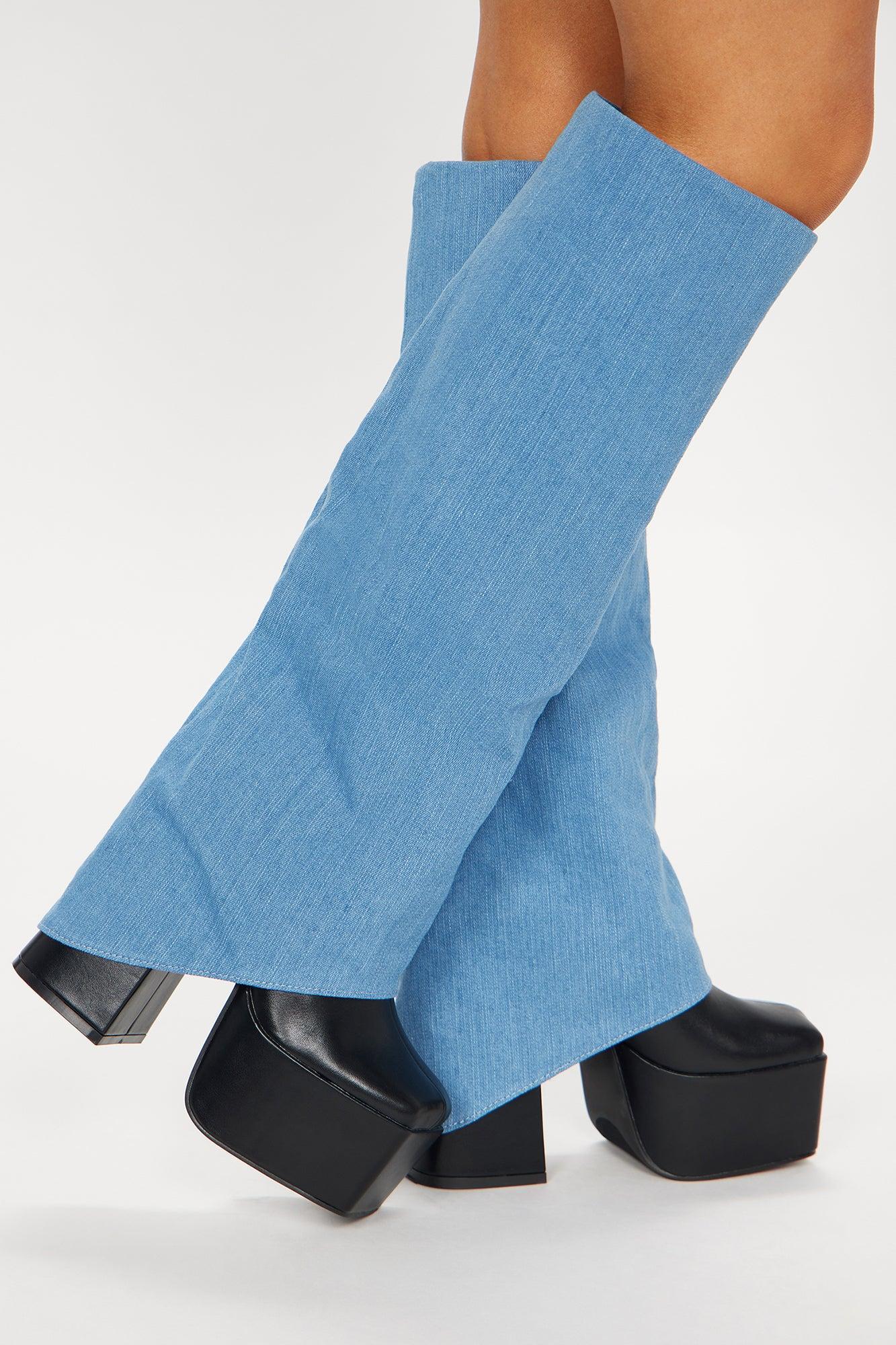 Londyn Denim Overlay Boots - Black/Blue Product Image