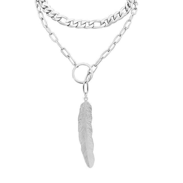 Adornia Silver Tone Mixed Chain Leaf Pendant Y Necklace, Womens Product Image