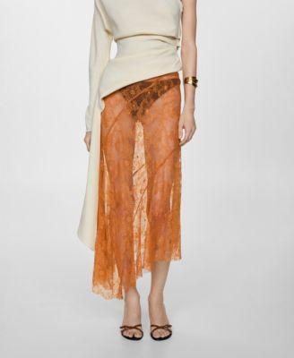 Mango Womens Asymmetric Embroidered Skirt Product Image