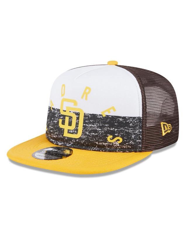 Mens New Era White/Gold San Diego Padres Team Foam Front A-Frame Trucker 9FIFTY Snapback Hat Product Image