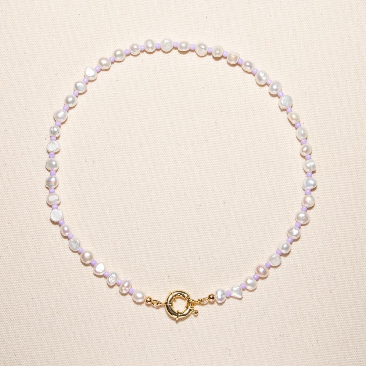 Joey Baby 18K Gold Plated Freshwater Pearls with Purple Glass Beads - Taro Necklace 17 For Women - Light Product Image