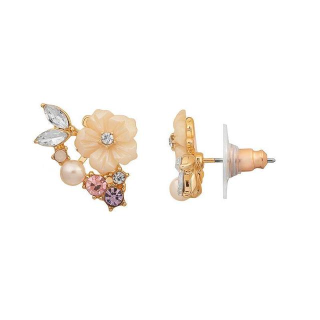 LC Lauren Conrad Gold Tone Crystal & Simulated Pearl Botanical Cluster Stud Earrings, Womens Product Image