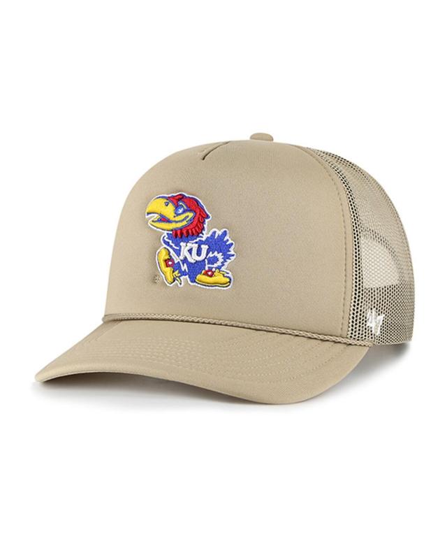 Mens 47 Brand Khaki Kansas Jayhawks Foam Front Mesh Trucker Snapback Hat Product Image