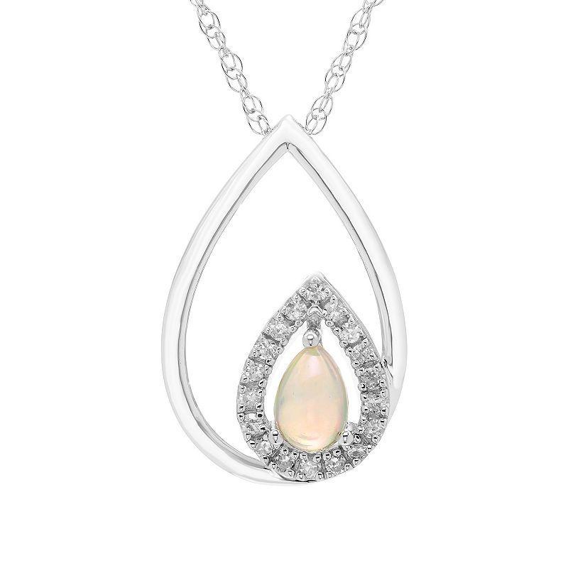 Boston Bay Diamonds Sterling Silver Diamond Accent & Gemstone Pear Shape Pendant Necklace, Womens White Product Image