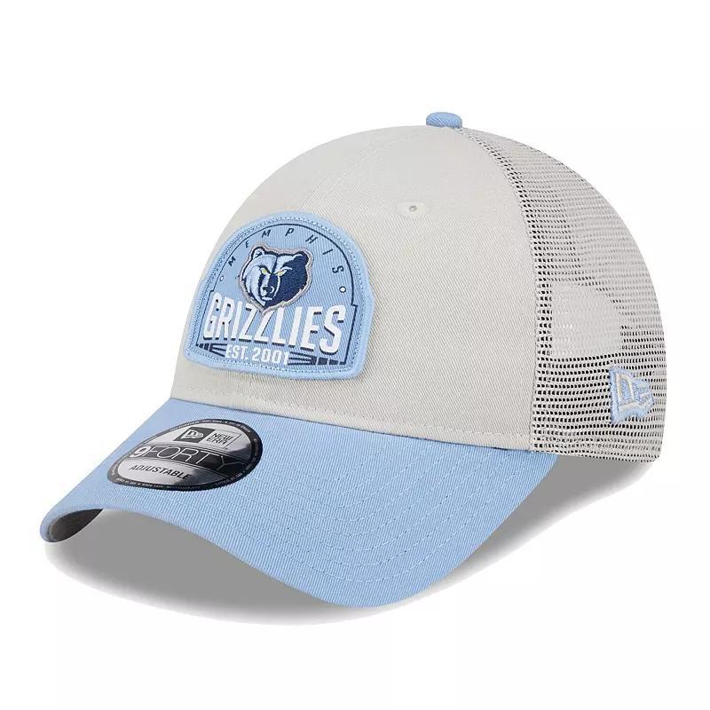 Mens New Era Khaki/Light Blue Memphis Grizzlies Throwback Patch Trucker 9FORTY Adjustable Hat Product Image