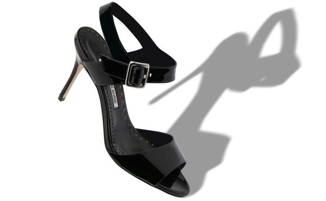 FAIRU Black Patent Leather Slingback Sandals  Product Image