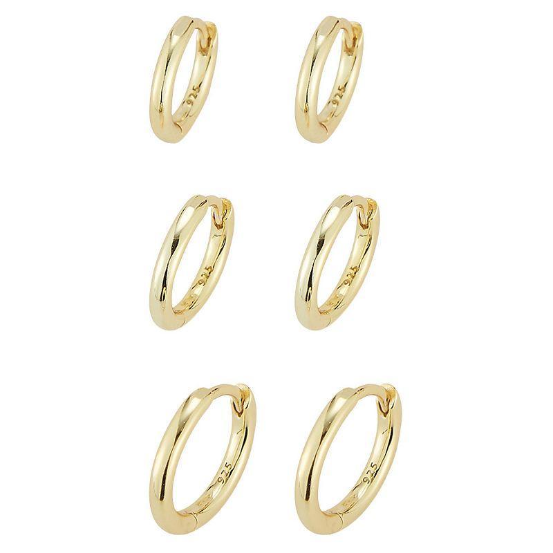 Sunkissed Sterling Huggie Hoop Earring Trio Set, Womens, Yellow Gold Tone Product Image