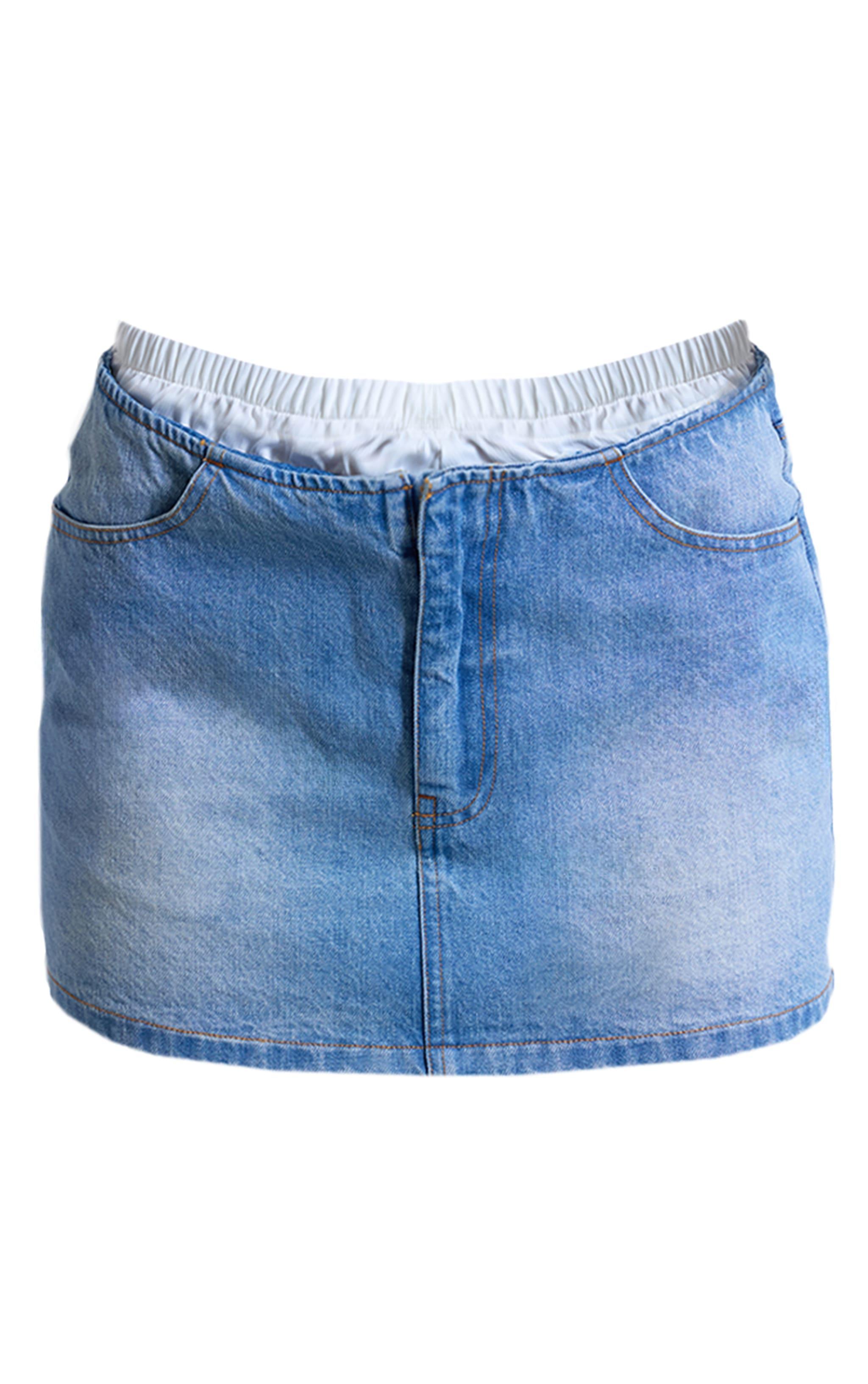 Light Blue Lace Waistband Denim Mini Skirt Product Image