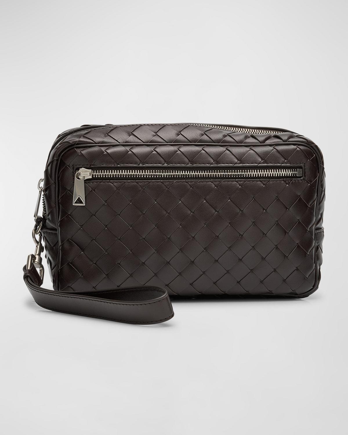 BOTTEGA VENETA Men's Intrecciato Leather Pouch With Wristlet In Silvernat. Product Image