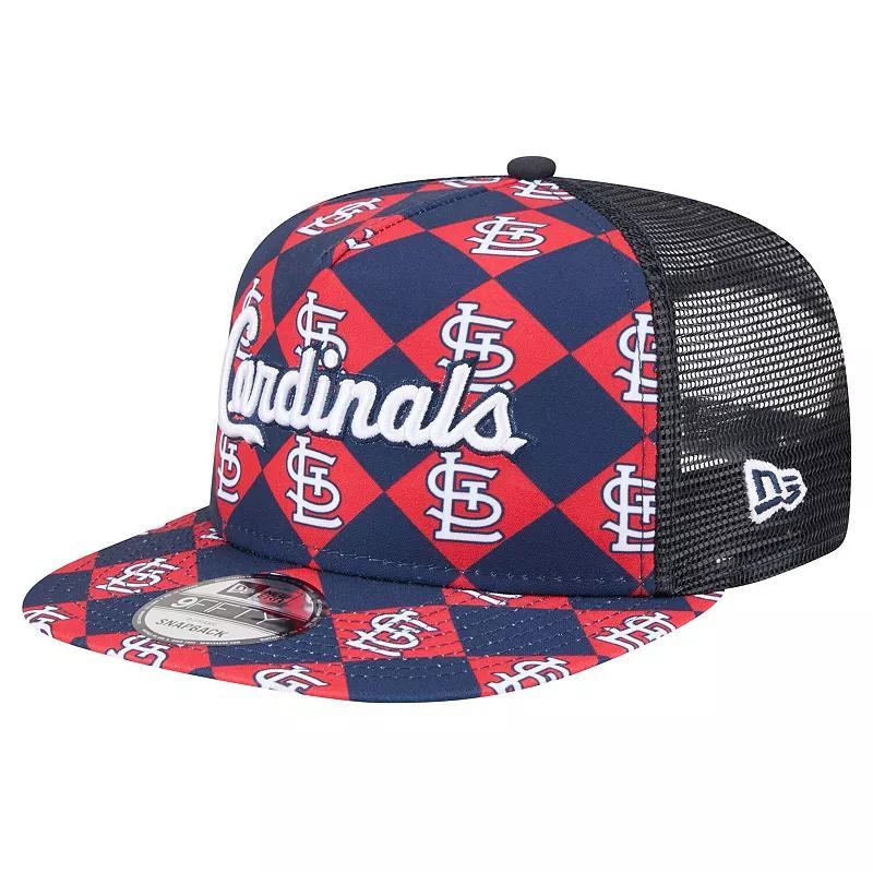 Mens New Era Navy St. Louis Cardinals Seeing Diamonds A-Frame Trucker 9FIFTY Snapback Hat, CRD Blue Product Image