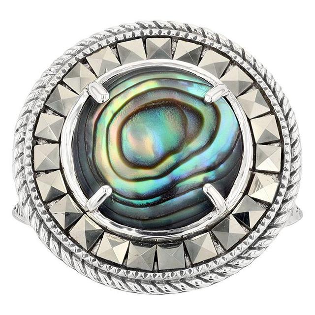 Lavish by TJM Sterling Silver Abalone Cabochon & Marcasite Disc Ring, Womens Product Image