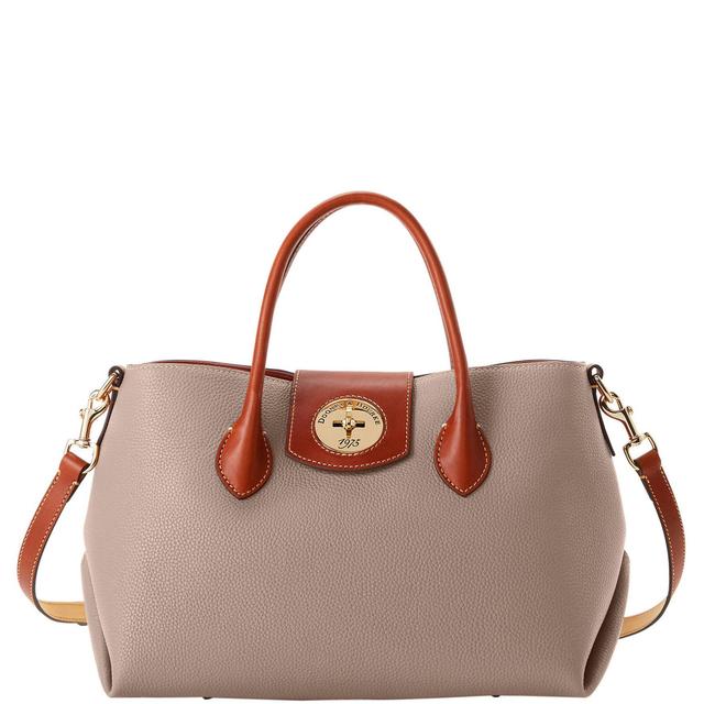 Dooney & Bourke Womens Pebble Turnlock Handle Leather Tote Shopping Bag 30 in Taupe Product Image