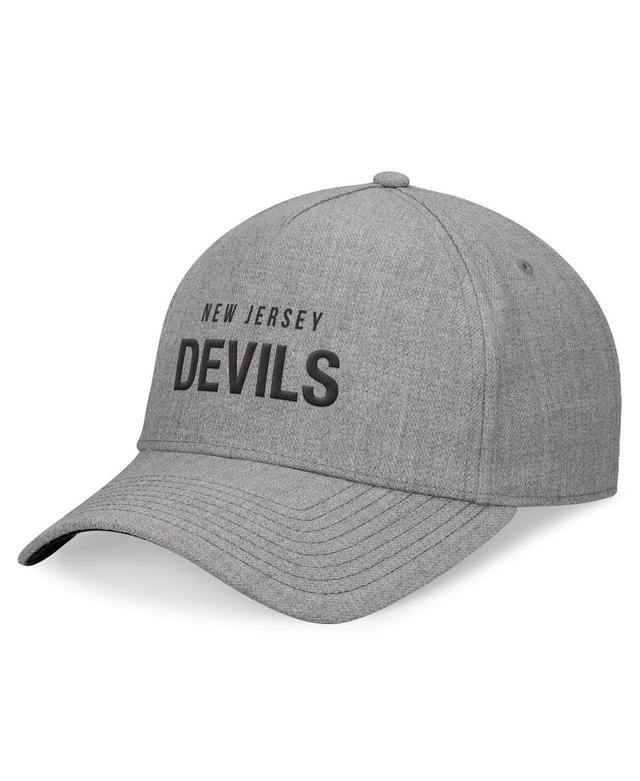 Fanatics Mens Heather Gray New Jersey Devils Elements A-Frame Leather Strapback Hat Product Image