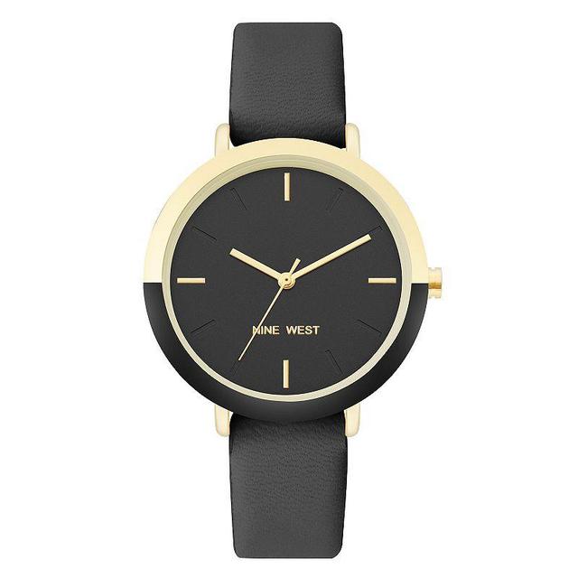 Nine West Womens Gold-Tone and Black Strap Watch, 36mm Product Image