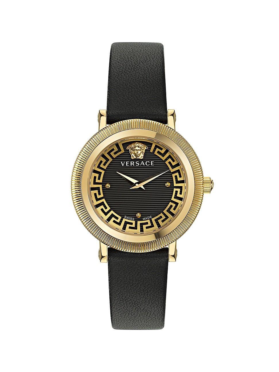 Versace Womens Swiss Greca Flourish Black Leather Strap Watch 35mm Product Image