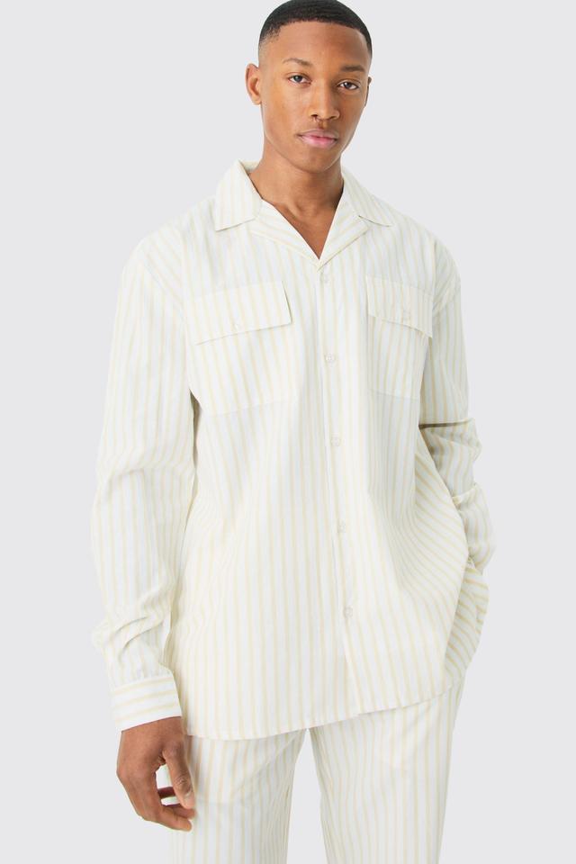 Woven Stripe Lounge Shirt | boohooMAN USA Product Image