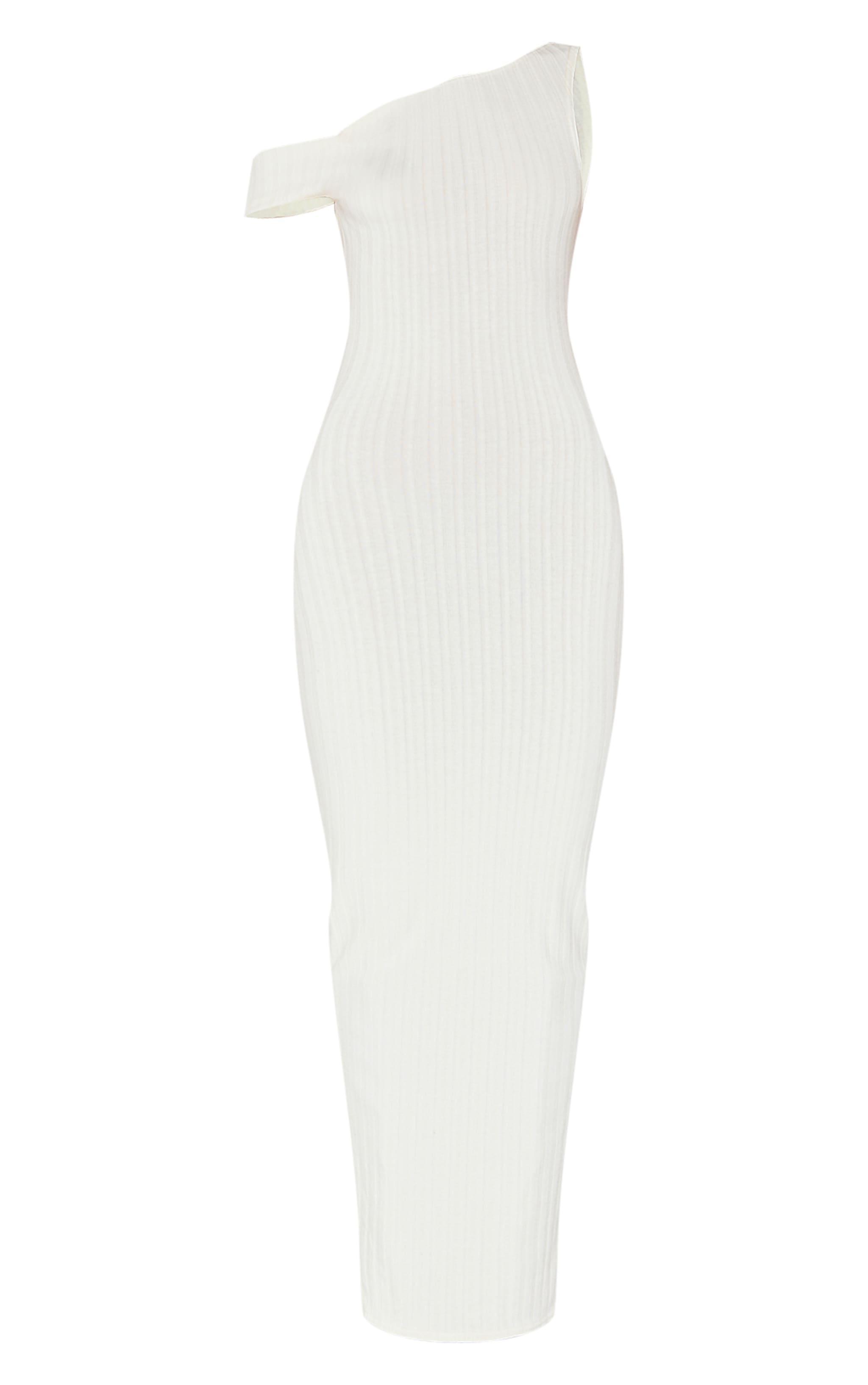 Cream Ribbed Asymmetric Maxi Dress Product Image