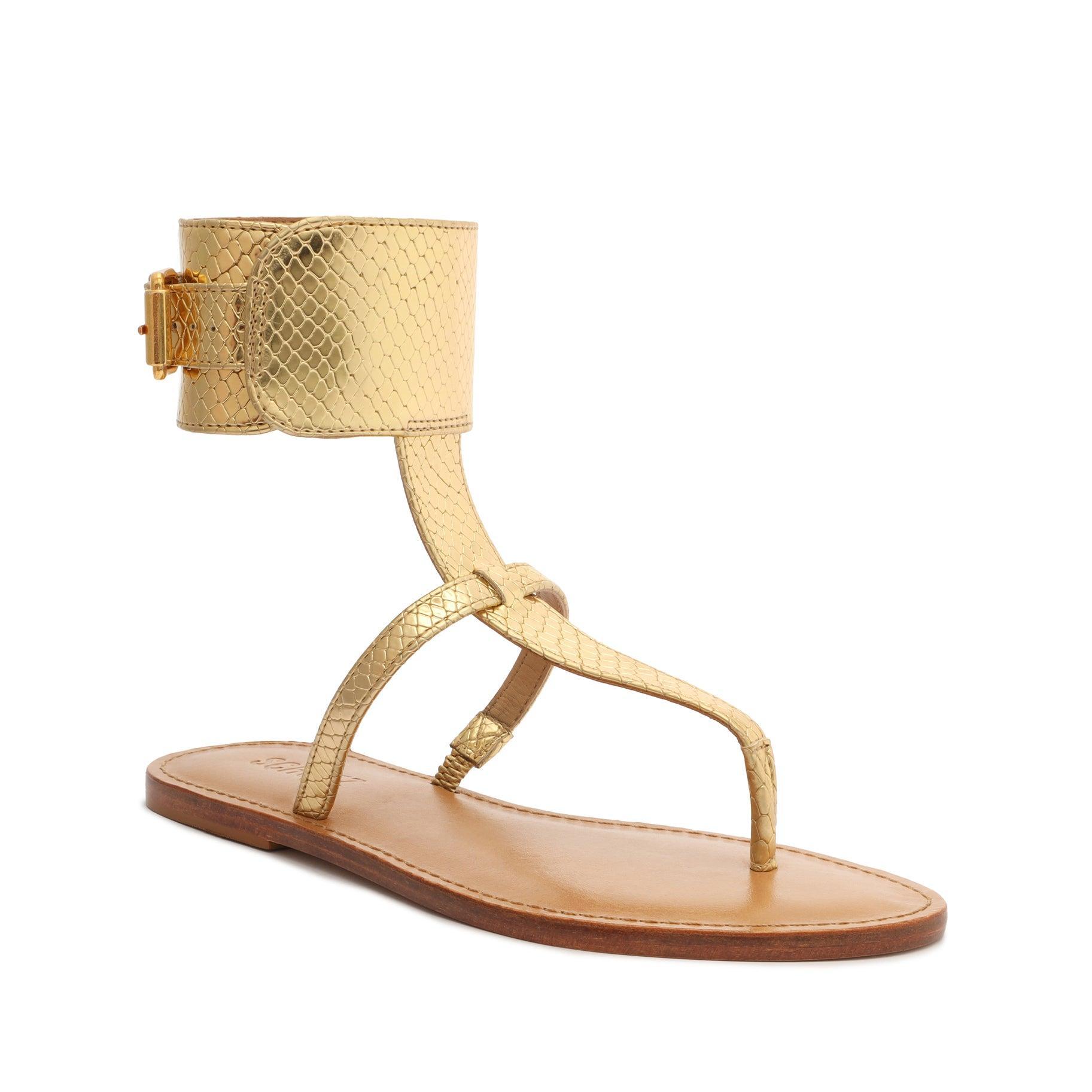 Athena Gilded Snake-Embossed Leather Sandal Female Product Image