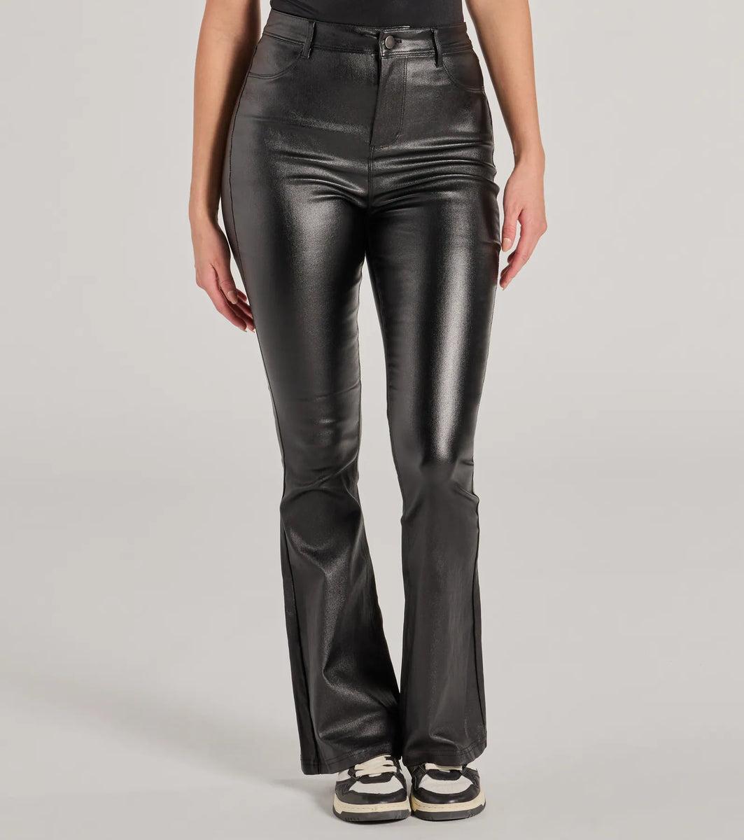 Sleek Business High-Rise Faux Leather Flare Pants product image