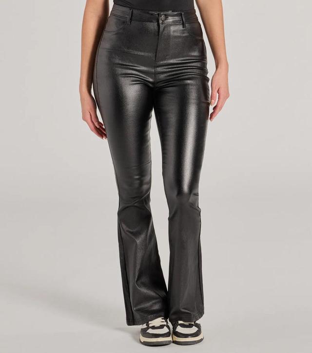 Sleek Business High-Rise Faux Leather Flare Pants Product Image