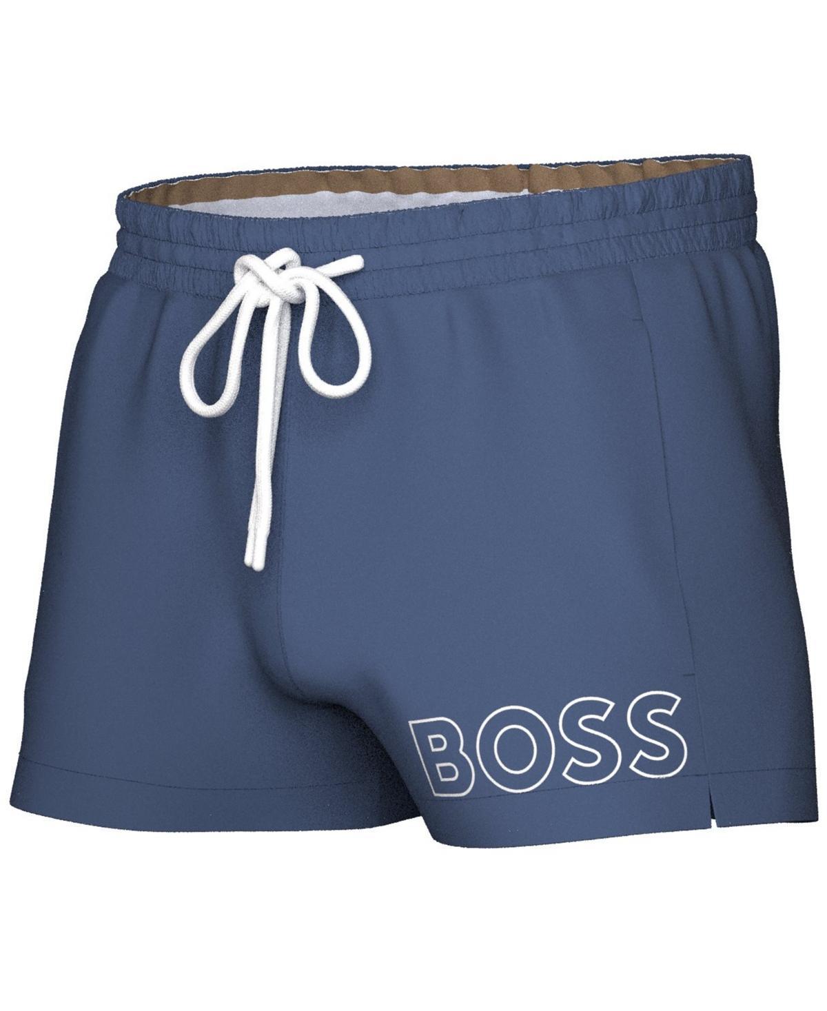 HUGO BOSS Boss By  Men's Mooneye Outlined Logo Drawstring 3" Swim Trunks In Open Blue Product Image