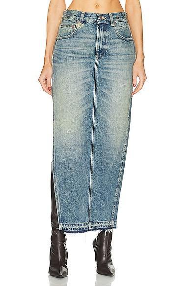 R13 Side Slit Skirt in Blue Product Image