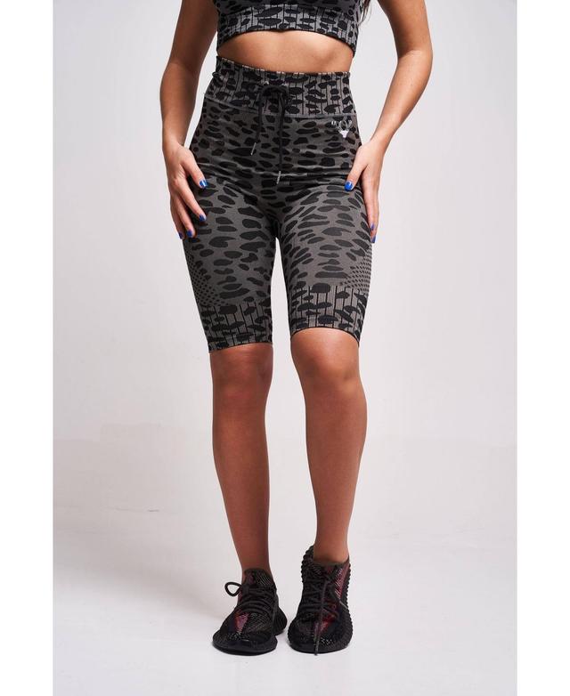 Womens Neva Recycled Leopard High Waisted Cycling Short Grey Product Image